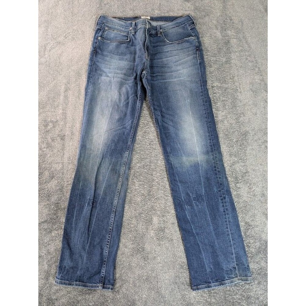 Hudson Byron Straight Jeans Mens 36 Blue Stretch Denim Distressed Faded